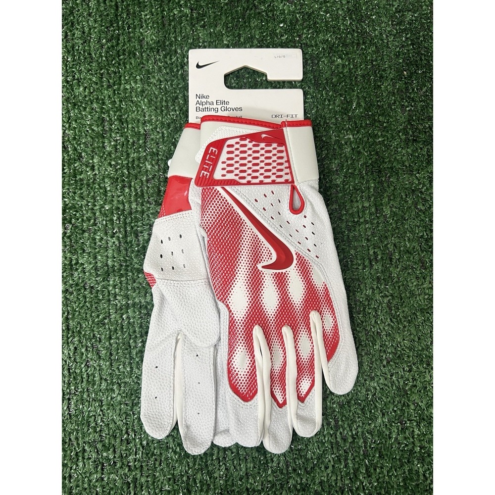 Nike Alpha Elite Battling Gloves White Red Diamond Sports Baseball Adult Size L